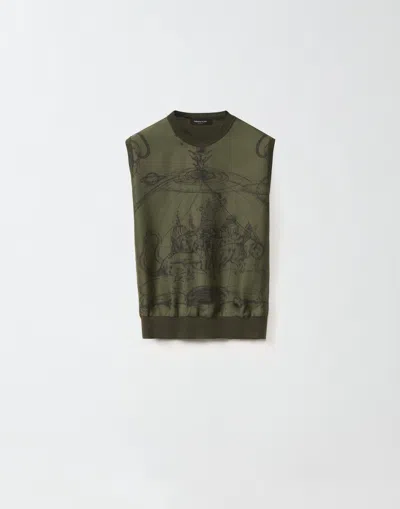Fabiana Filippi Platinum Vest Top With Printed Twill On The Front In Green