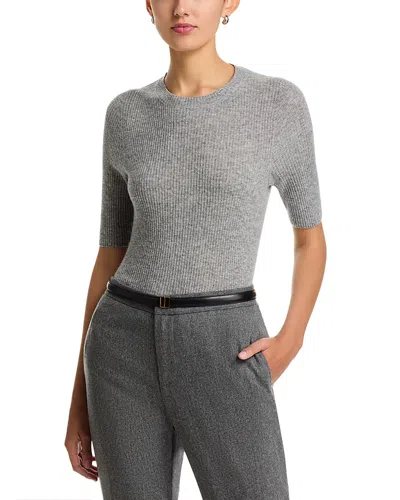 Fabiana Filippi Platinum Wool Blend Ribbed Elbow Sleeve Sweater In Gray