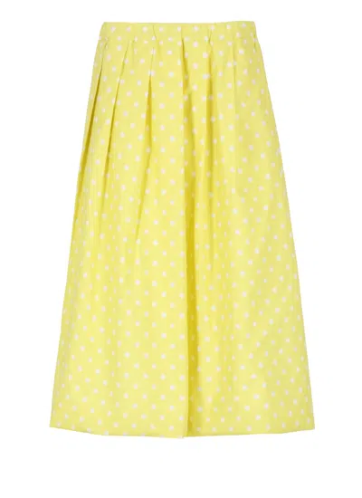 Fabiana Filippi Pleated Cotton Skirt With Contrasting Polka Dots In Yellow
