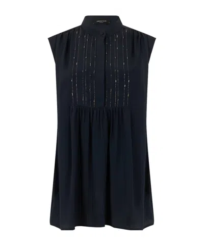 Fabiana Filippi Bead-embellished Pleated Blouse In Blue