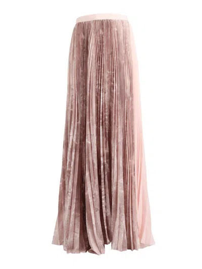 Fabiana Filippi Pleated Printed Satin Wide Long Skirt In Pink