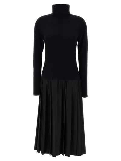 Fabiana Filippi Knit Top Turtleneck Pleated Skirt Dress In Black