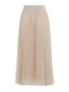 Fabiana Filippi Flowing Pleated Maxi Skirt With Elastic Waistband In Sand