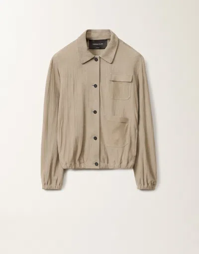 Fabiana Filippi Pleated Suede Bomber Jacket In Clay