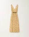 Fabiana Filippi Pleated Tulle Dress With Painted Botanical Print In Canary