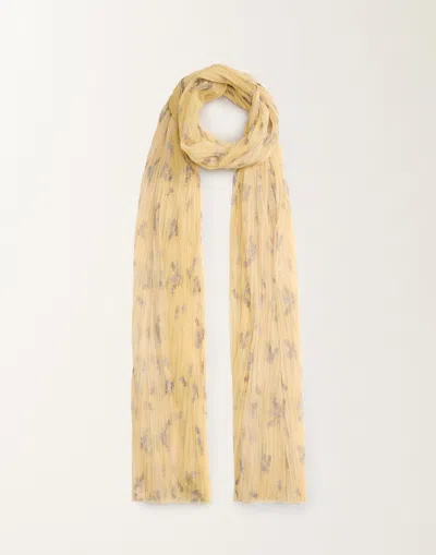 Fabiana Filippi Pleated Tulle Maxi Scarf With Painted Botanical Print In Canary