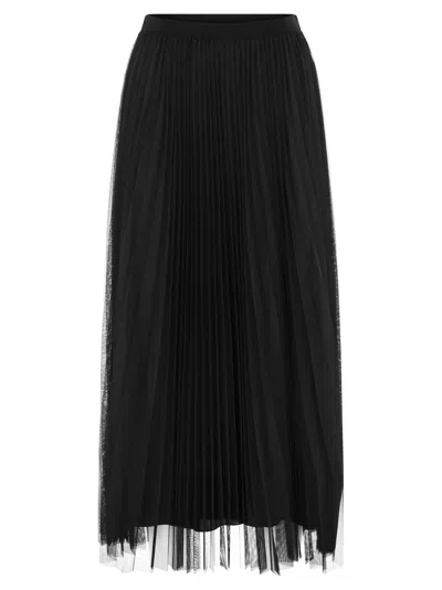 Fabiana Filippi Pleated Tulle Maxi Skirt With Wool, Silk And Cashmere Yarn In Black