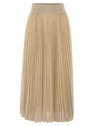 Fabiana Filippi Pleated Tulle Skirt With Knitted Waistband In Neutral
