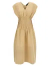 Fabiana Filippi Linen Dress With Gathered Waistline And V-neckline In Nude