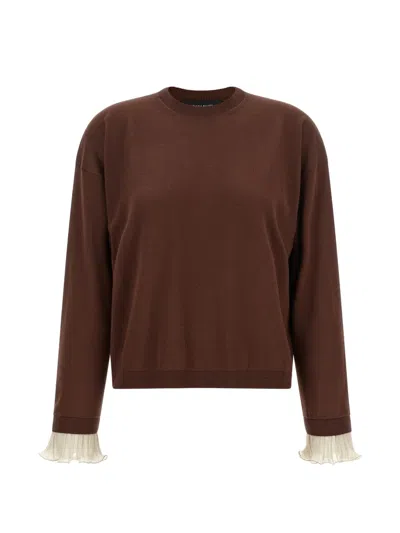 Fabiana Filippi Sweater Crew Neck Contrast Ribbed Long Sleeves In Brown