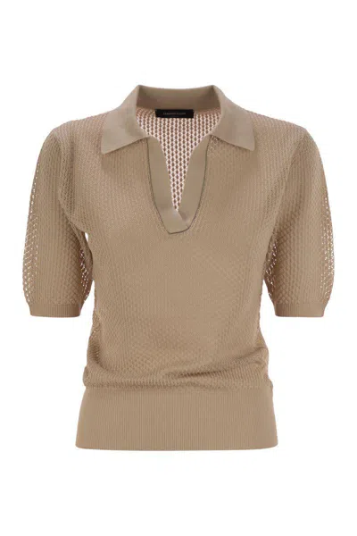 Fabiana Filippi Polo Shirt With Diamond Thread In Beige