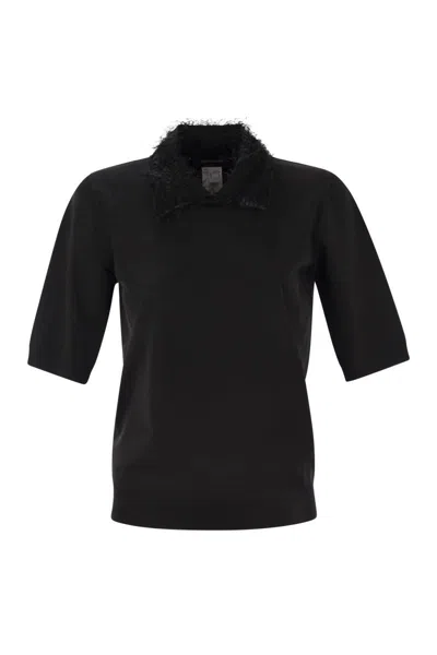 FABIANA FILIPPI FABIANA FILIPPI POLO SHIRT WITH FRAYED VISCOSE COLLAR