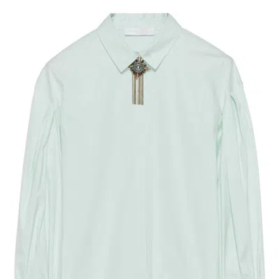 Fabiana Filippi Poplin Balloon Sleeve Shirt With Detachable Brooch In Mint In Green