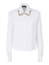 Fabiana Filippi Poplin Cropped Shirt With Pepita Embroidery On Collar In White
