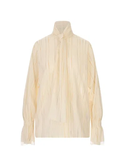 Fabiana Filippi Pussy-bow Lace-trim Blouse In Neutral