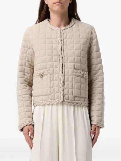 Fabiana Filippi Short Down Jacket In Wool And Cashmere With Crochet Details In Multi