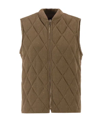 Fabiana Filippi Quilted Cotton And Linen Waistcoat With Sequins In Brown