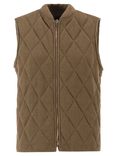 Fabiana Filippi Quilted Cotton And Linen Waistcoat With Sequins In Brown