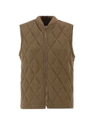 Fabiana Filippi Quilted Cotton And Linen Waistcoat With Sequins In Brown