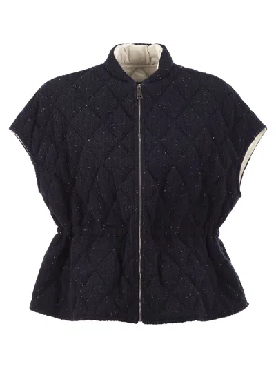 Fabiana Filippi Quilted Virgin Wool, Silk And Cashmere Gilet With Sequins In Blue