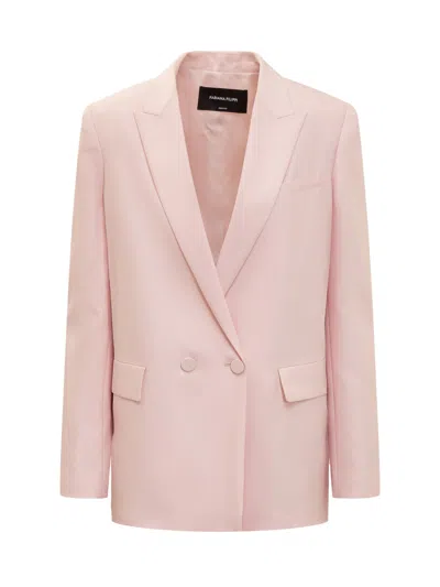 Fabiana Filippi Double-breasted Jacket In Wool And Silk In Pink