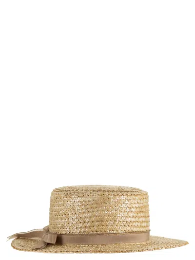 Fabiana Filippi Raffia Straw Hat With Grosgrain Ribbon In Brown