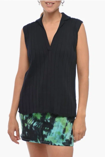 Fabiana Filippi Rbbed Cotton Sleeveless Polo In Black