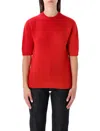 Fabiana Filippi Short-sleeved Cashmere Sweater With Ribbed Trims In Red