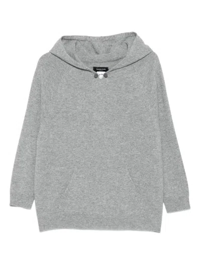 FABIANA FILIPPI RELAXED FIT KNIT PULLOVER HOODIE WITH SUBTLE V-NECKLINE