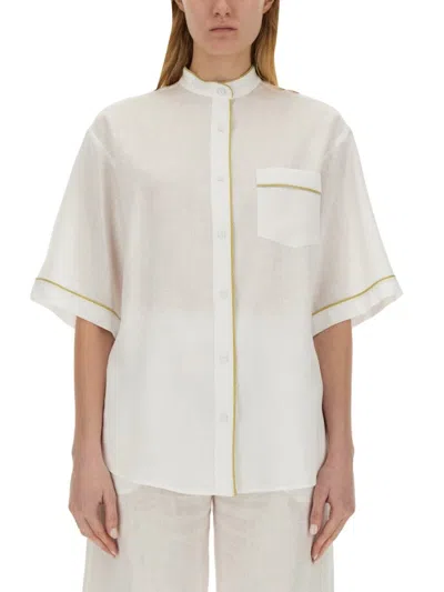 FABIANA FILIPPI RELAXED FIT WHITE LINEN SHIRT WITH MANDARIN COLLAR