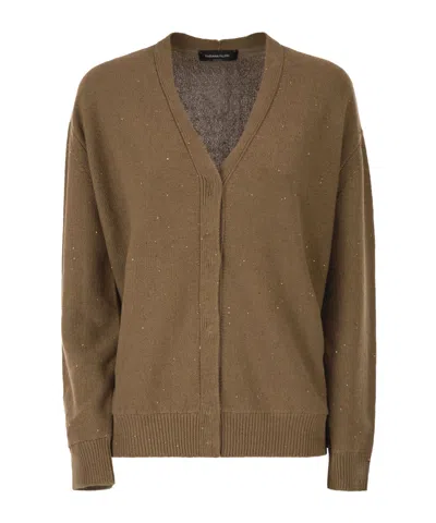 Fabiana Filippi Reversible Cotton And Linen Cardigan With Sequins And Tulle In Green