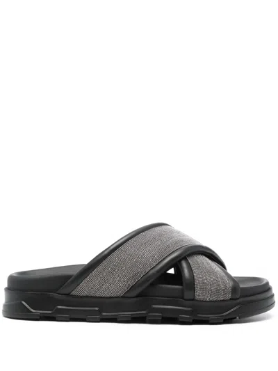 Fabiana Filippi Rhinestone-embellished Leather Slides In Black