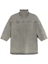 Fabiana Filippi Short Sleeve Gray Denim Top With Strass In Grey