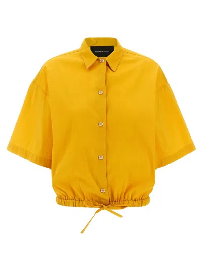 Fabiana Filippi Rhinestone-piped Cotton Blend Shirt With Drawstring Hem In Yellow