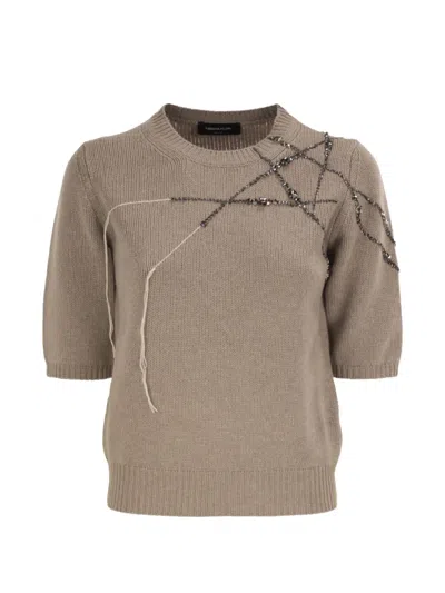 Fabiana Filippi Rhinestone-embellished Embroidered Sweater In Brown
