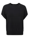 Shop Fabiana Filippi Rib Trim Plain Knit Top In Blue Notte