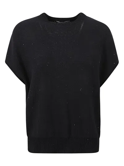 Fabiana Filippi Rib Trim Plain Knit Top In Blue Notte