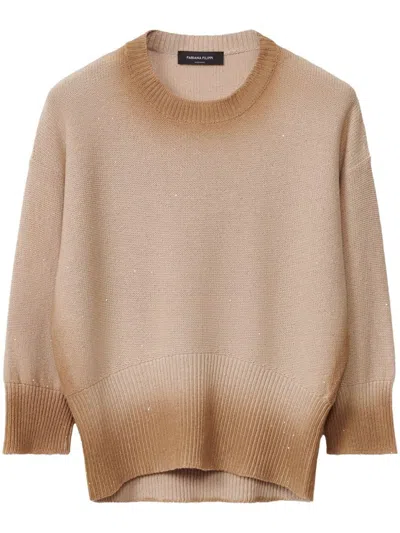 Fabiana Filippi Ribbed Beige Sweater With Classic Round Neckline In Brown