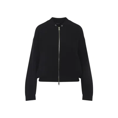 Fabiana Filippi Ribbed Virgin Wool Jacket With Signature Metal Accents In Black