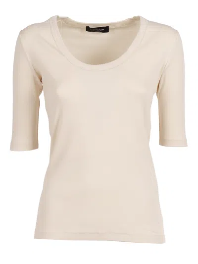 Fabiana Filippi Ribbed Cotton Jersey U Neck T-shirt Filo Diamante Detail In White