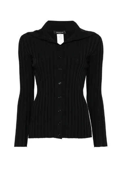 Fabiana Filippi Ribbed Fitted Top With Button-down Front In Black