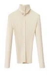 Fabiana Filippi Ribbed High Collar Top With Button-down Front In Neutrals
