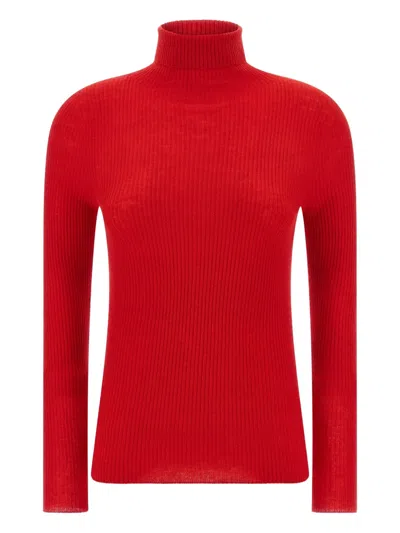 Fabiana Filippi Ribbed Virgin Wool And Silk Turtleneck Sweater In Red
