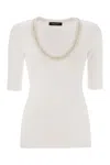 Fabiana Filippi Ribbed Jersey T-shirt With Contrasting Knit Collar