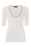 Fabiana Filippi Ribbed Jersey T-shirt With Contrasting Knit Collar In White
