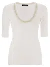 Fabiana Filippi Ribbed Jersey T-shirt With Contrasting Knit Collar In White