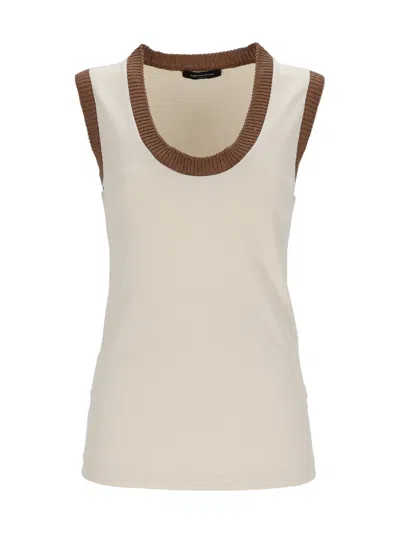 Fabiana Filippi Ribbed Jersey Tank Top With Sequin Knit Trim In Neutral