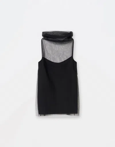 Fabiana Filippi Ribbed Jersey Tank Top With Tulle Top In Black