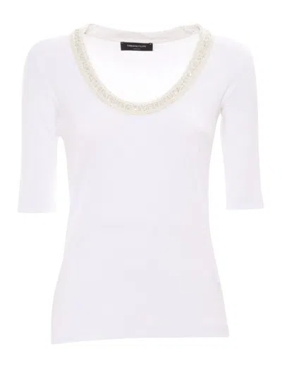 Fabiana Filippi Ribbed Jersey U Neck Short Sleeve T-shirt In White