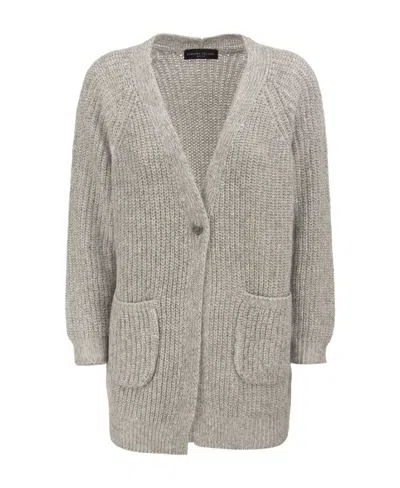 Fabiana Filippi Ribbed-knit Buttoned Cardigan In Gray